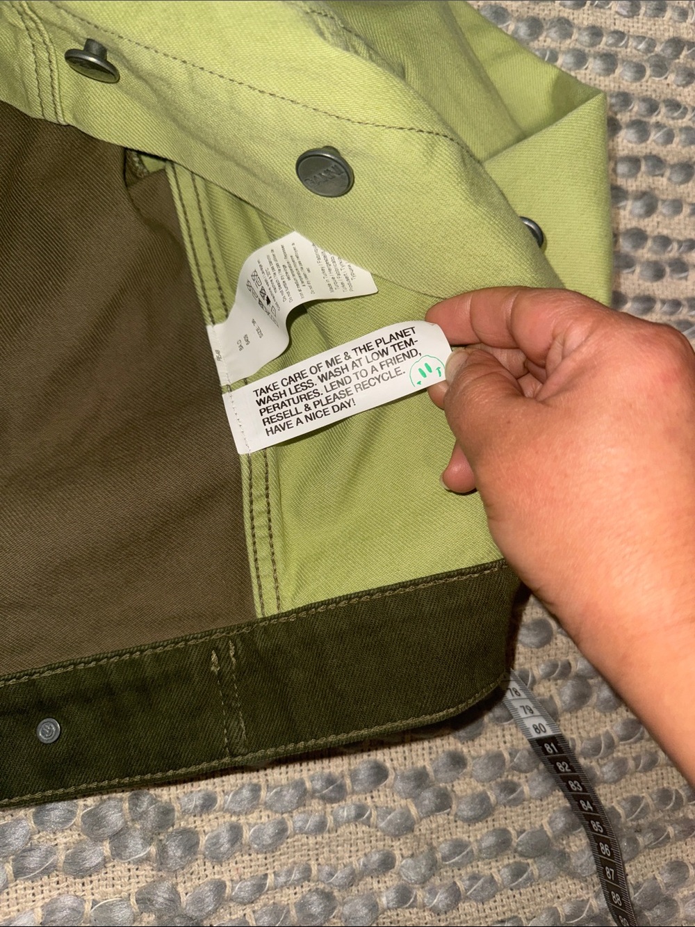 Ganni Two-Tone Olive and Lime Green Jean Jacket - Picture 8 of 11